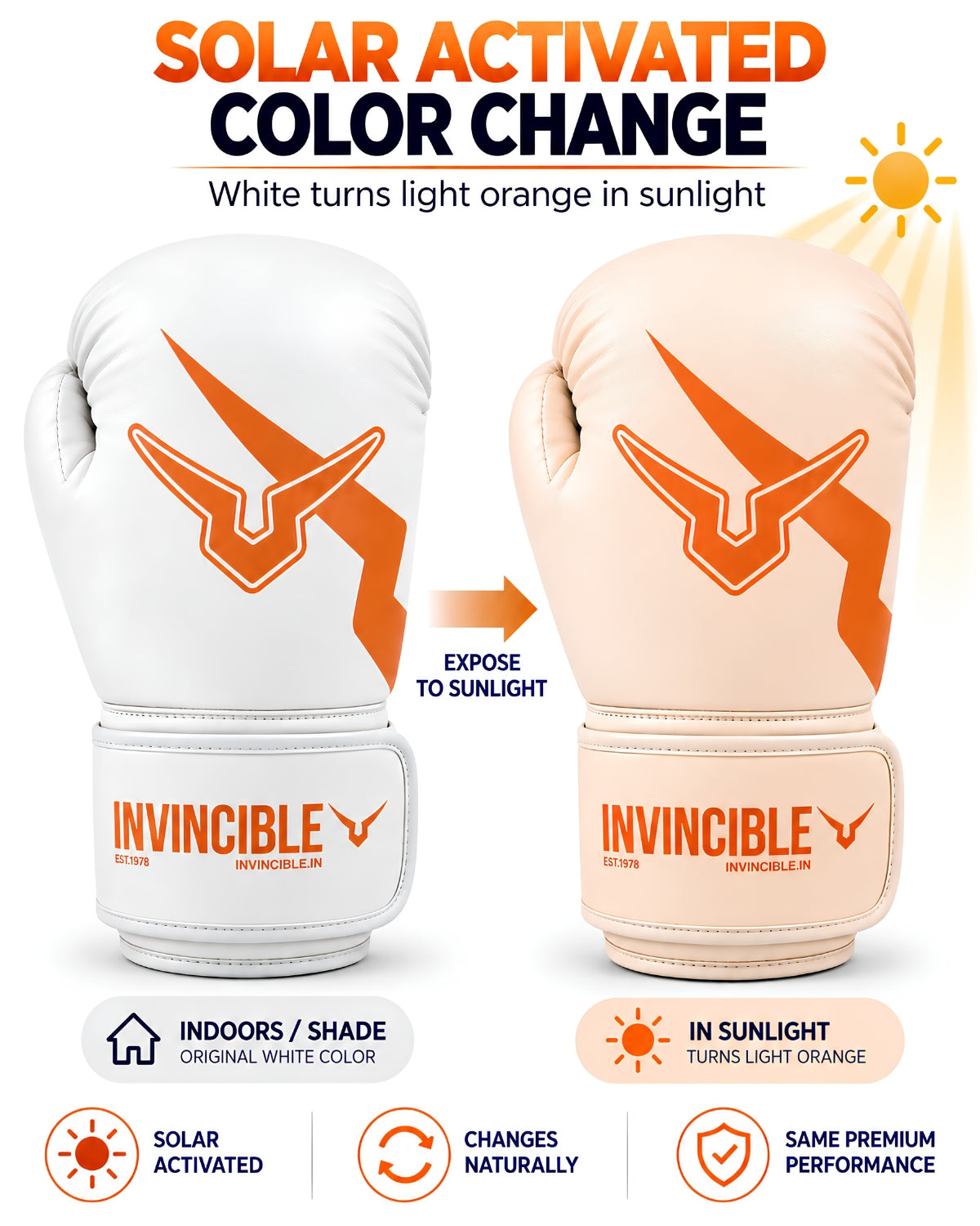 Invincible Solar Activated Amateur Training Boxing Gloves