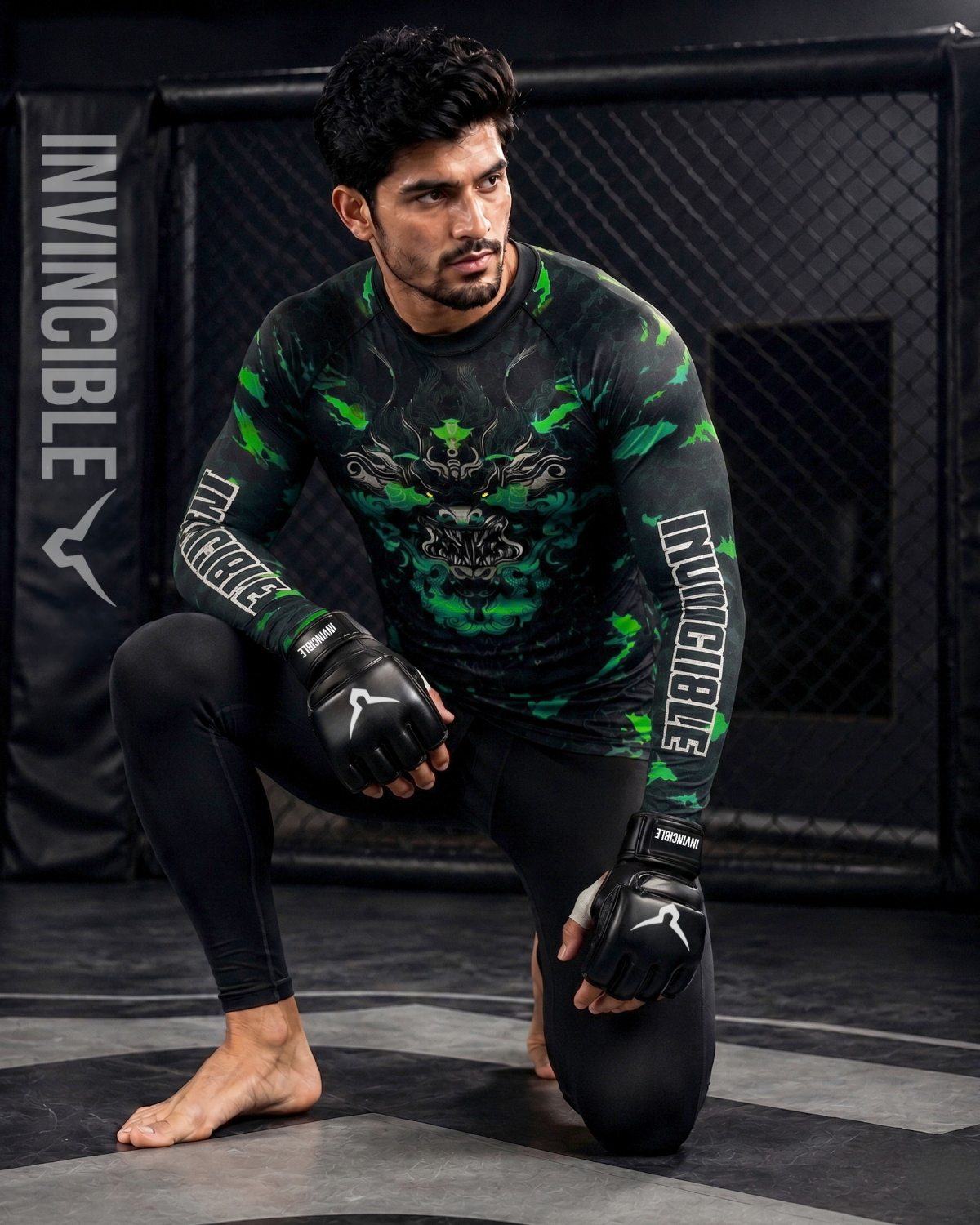 Invincible Men's Full Sleeves Dragon Rash Guard