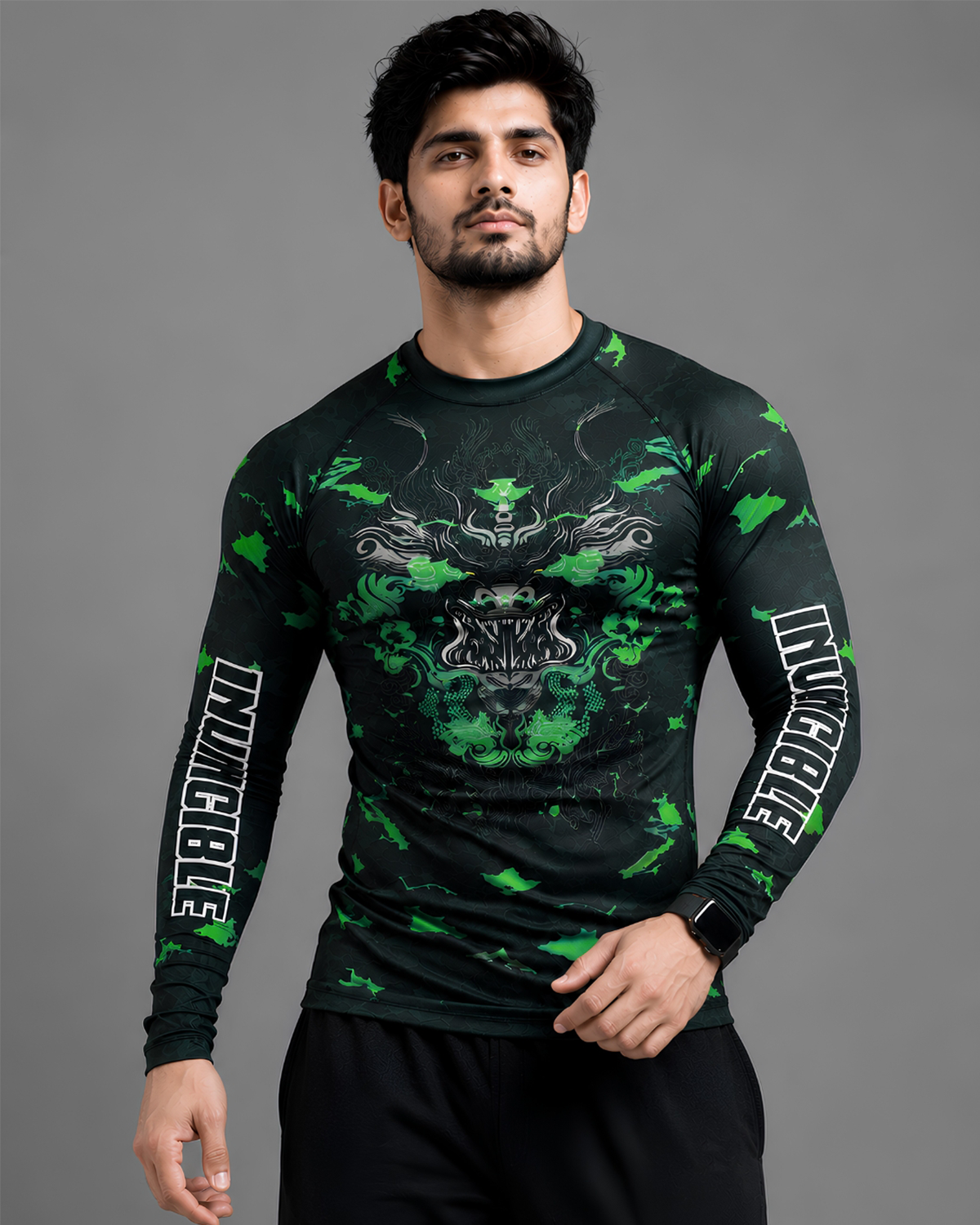 Invincible Men's Full Sleeves Dragon Rash Guard