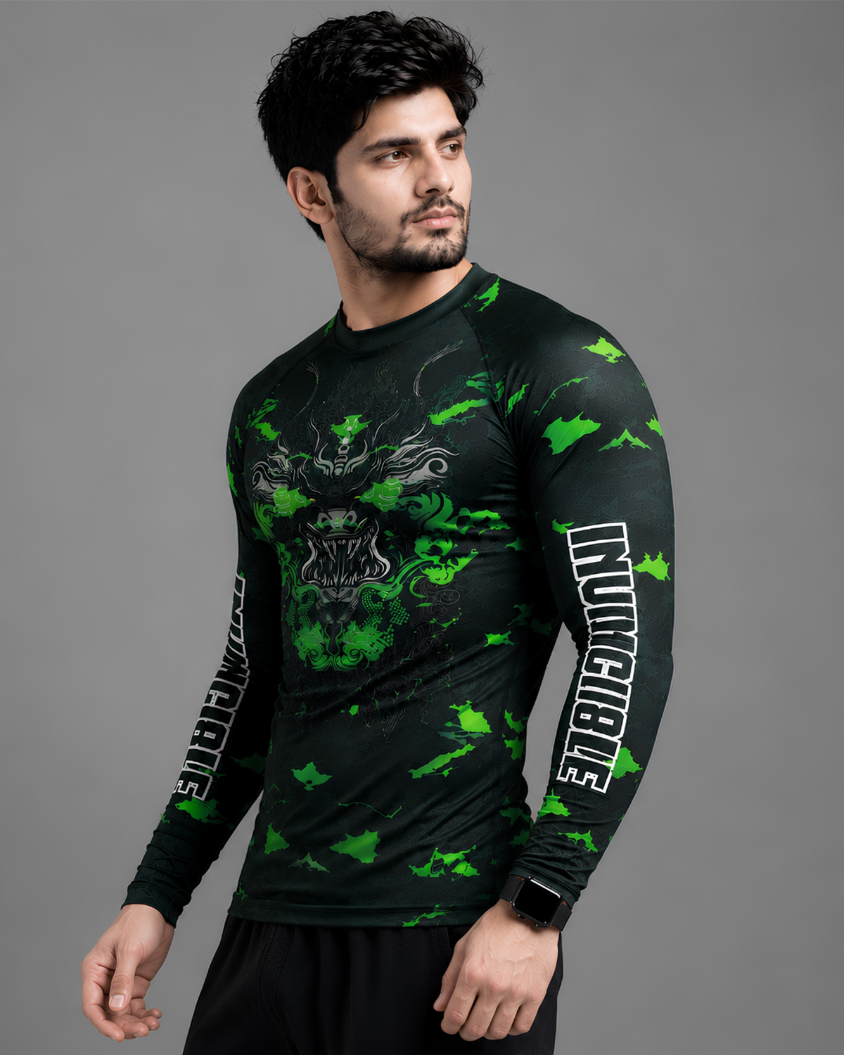 Invincible Men's Full Sleeves Dragon Rash Guard