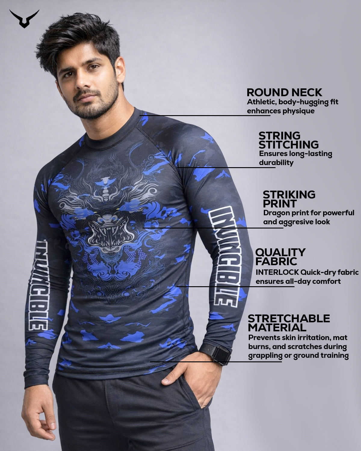 Invincible Men's Full Sleeves Dragon Rash Guard