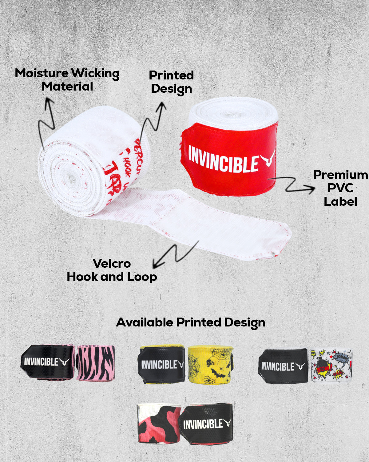 Invincible Printed Boxing Hand Wraps