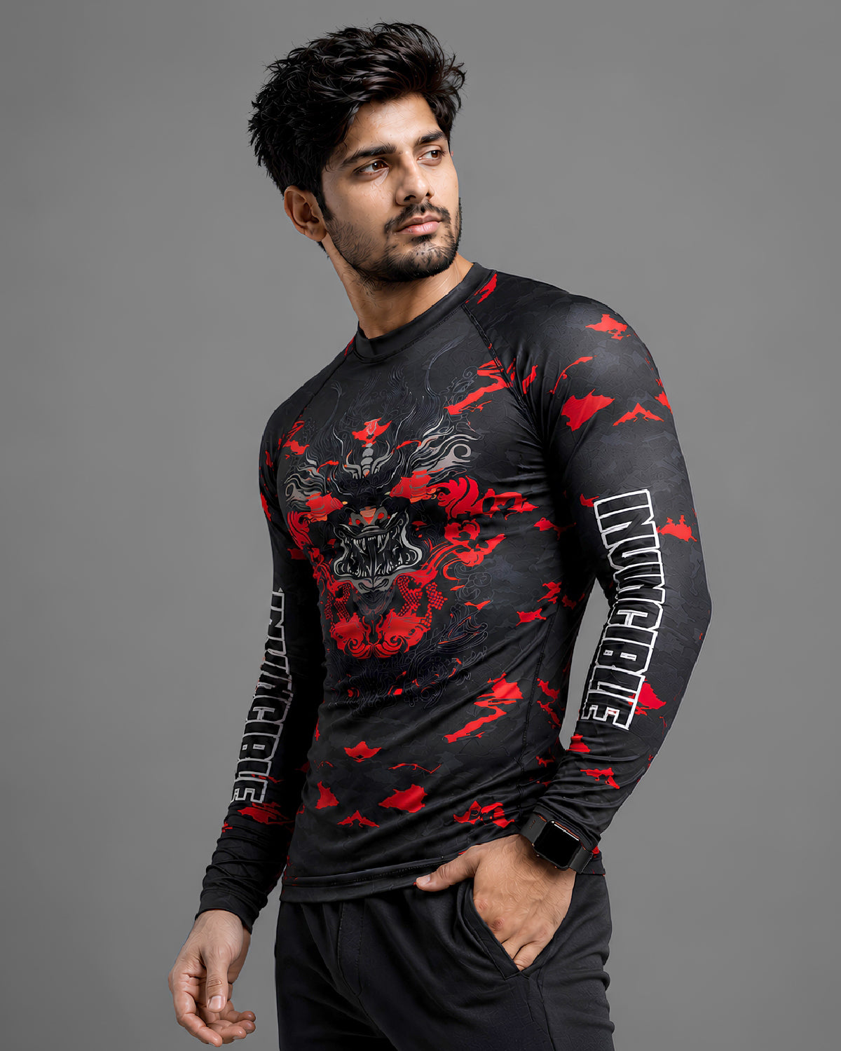 Invincible Men's Full Sleeves Dragon Rash Guard