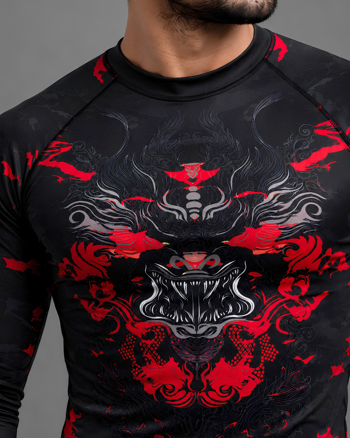 Invincible Men's Full Sleeves Dragon Rash Guard