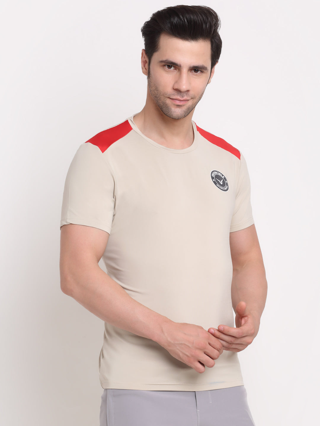 Invincible Men's Crew Neck Tee With Shoulder Panel